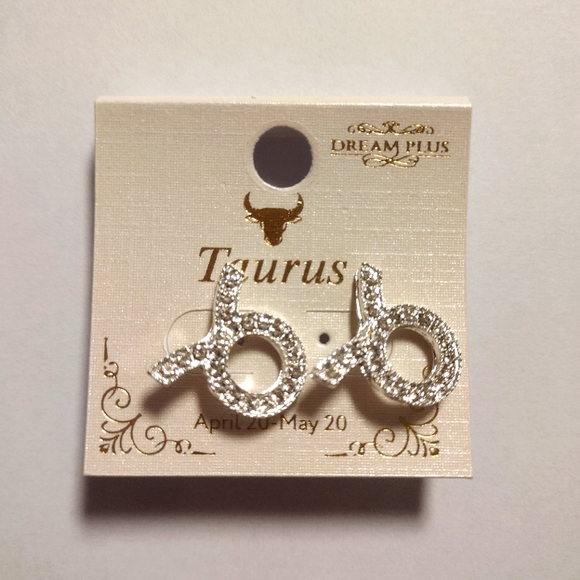 Silver Tone Rhinestone Taurus Astrology earrings - Picture 1 of 2